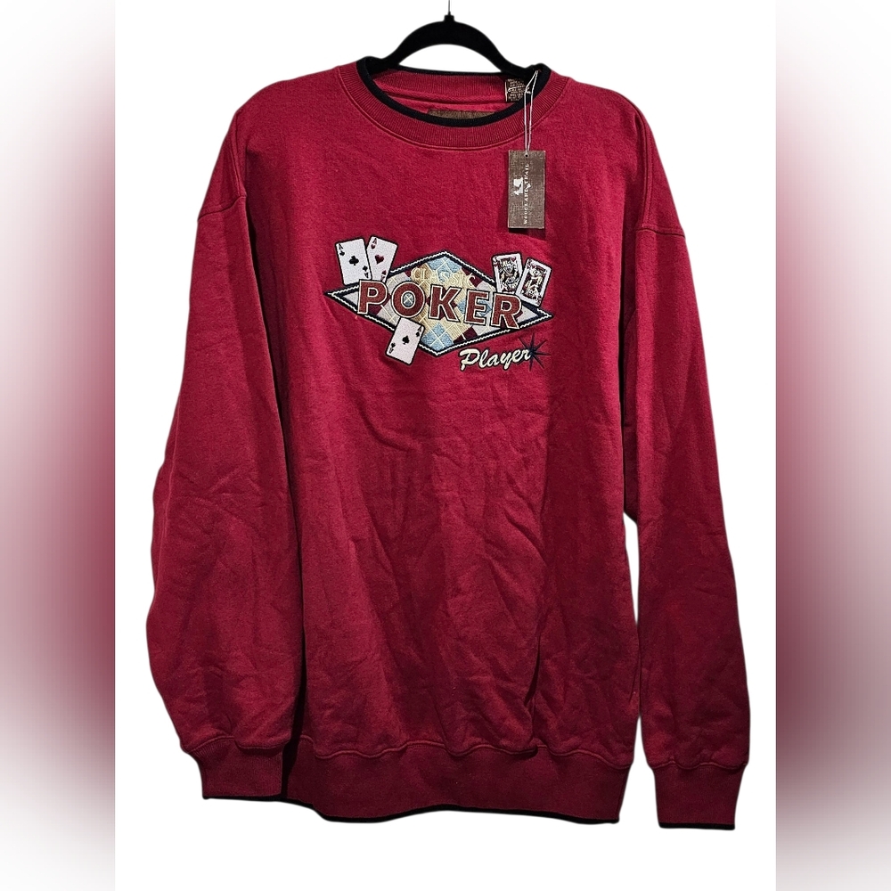 Woodland Trail Men Sweater Vintage Poker Player Embroidered Crewneck Size LT NWT
